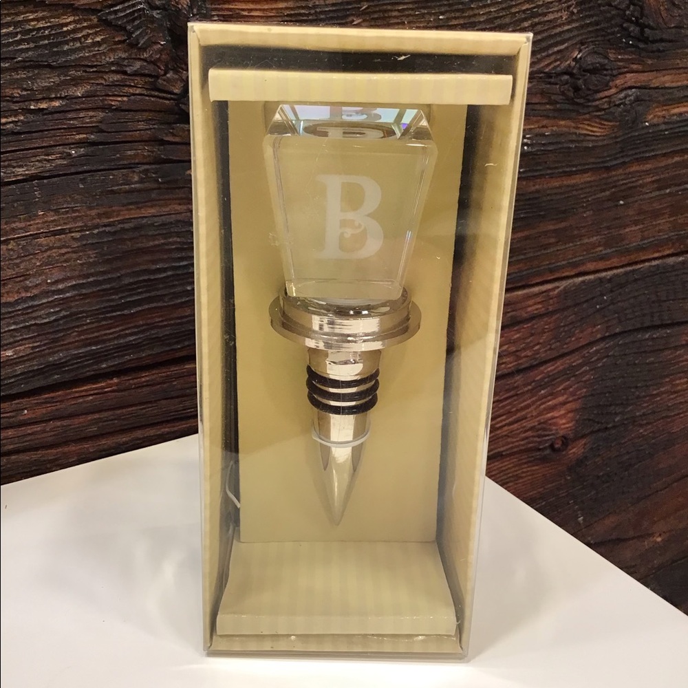Cypress Home Wine Stopper Monogrammed “B” Glass & Silver Bar Accent
